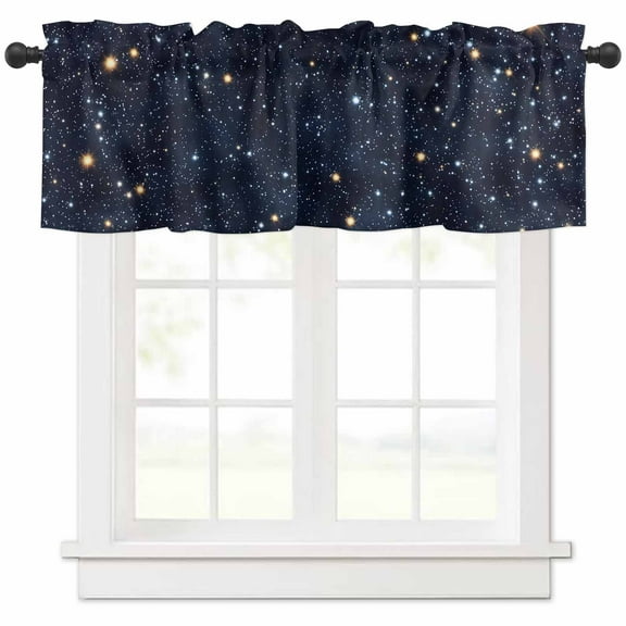Blue Starry Sky Valances for Windows Farmhouse Kitchen Curtains Valances Rod Pocket Valance Curtains for Kitchen Windows Universe Space Galaxy Night Star Window Valances for Bathroom Bedroom 42"x18"