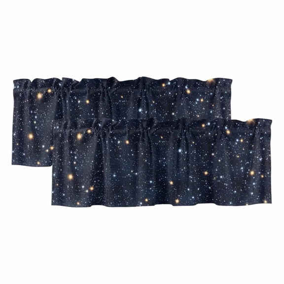 Blue Starry Sky Valances for Windows, Universe Space Galaxy Night Star Light Filtering Kitchen Curtains, Rod Pocket Window Valance Curtains for Living Room Bedroom, 54" W x 18" L, 2 Panels