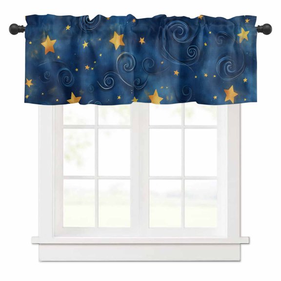 Blue Starry Sky Valances for Windows Star Galaxy Rod Pocket Curtain Valance Window Treatment Short Curtains for Kitchen Living Room, 54"x18"