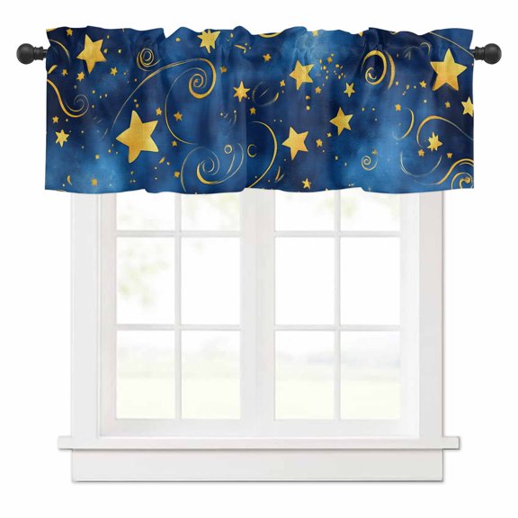 Blue Starry Sky Valances for Windows Star Galaxy Rod Pocket Curtain Valance Window Treatment Short Curtains for Kitchen Living Room, 60"x18"