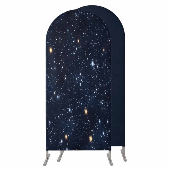 Blue Starry Sky Wedding Arch Cover, Stretchy Spandex Arch Backdrop Stand Covers 6 FT, Universe Space Galaxy Night Star Round Top Arched Backdrop Cover for Birthday Party Ceremony Baby Shower Event