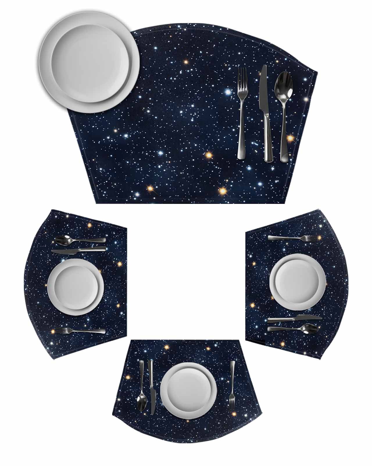 Blue Starry Sky Wedge Shaped Placemats Set of 2, Cotton Linen Fan Place ...