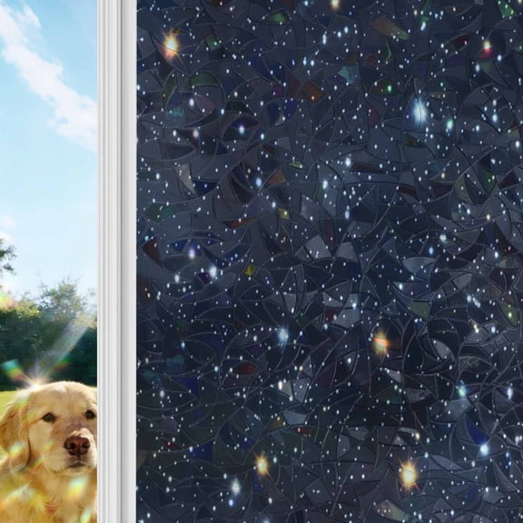 Blue Starry Sky Window Privacy Film Stain Glass,Reusable Decorative Rainbow Window Film,Universe Space Galaxy Night Star Static Cling Sun Blocking Stickers Decals Covers 17.7" x 39.3" (2pcs)
