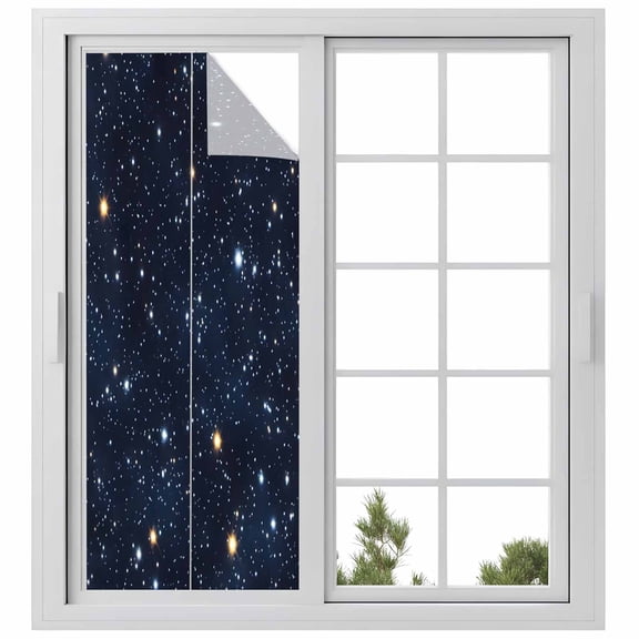 Blue Starry Sky Window Privacy Film, Universe Space Galaxy Night Star Static Cling UV Sun Blocking Heat Control Window Tint Day and Night, Non-Adhesive One Way Windows Privacy Cover 23.6''x59''