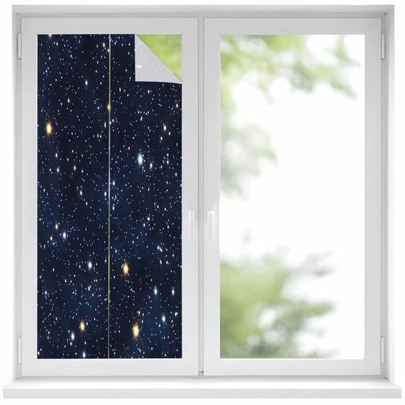 Blue Starry Sky Window Privacy Film, Universe Space Galaxy Night Star Static Cling UV Sun Blocking Heat Control Window Tint Day and Night, Non-Adhesive One Way Windows Privacy Cover 19.6''x39.3''