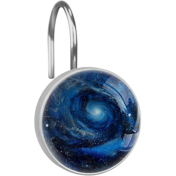 Blue Starry Space on Spiral Shower Curtain Hooks Round Crystal Glass, Set of 12 Shower Curtain Rings - Shower Hooks for Curtain Shower Rings