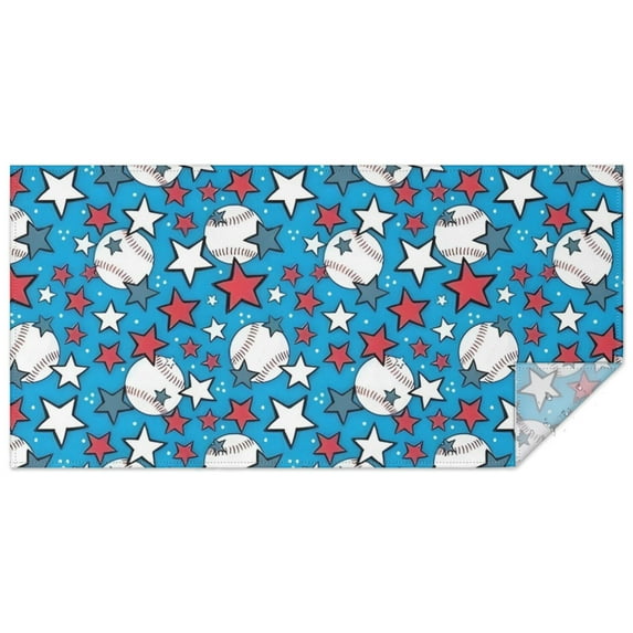 Blue Stars and Baseballs Pattern Rectangle Tablecloth 60"x120",Waterproof Polyester Rectangle Table Cloth, Wipeable Spillproof Polyester Tablecloth for Dining, Camping, Indoor and Outdoor