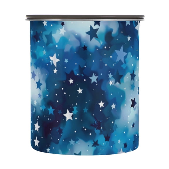 Blue Stars Clouds Airtight Coffee Bean Canister 30oz Food Storage Containers with Lids For Gournd, Tea, Sugar, Flour, Rice, Cereal, Candy Cookie Jar