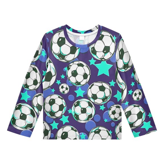 Blue Stars Football Pattern Boys' Rash Guard Shirts UPF 50 Plus Sun Protection Short Sleeve Swim Tees 11-12T