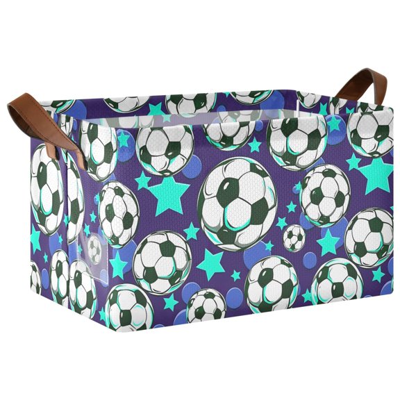 Blue Stars Football Pattern Collapsible Storage Bin Open Home Shelf Basket Water-Resistant Iron Frame Large