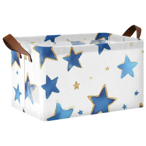 Blue Stars Pattern Collapsible Storage Bin Open Home Shelf Basket Water-Resistant Iron Frame Large