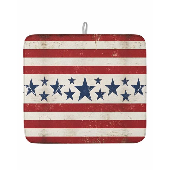 Blue Stars and Red Stripes Flag Dish Drying Mats for Kitchen Counter,Absorbent Microfiber Dish Drainer Rack Mat Independence Day Flags Drying Pad for Sinks,Utensils,Countertops,16x18in