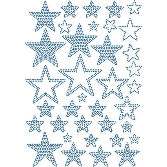 Blue Stars Rhinestonet Iron on Transfer 11.7x8.3 Inch Heat Transfer Decal Bling Patch Clear Rhinestone Template Clothing Repair Applique for T-Shirt Clothing Pants Bags Colorful