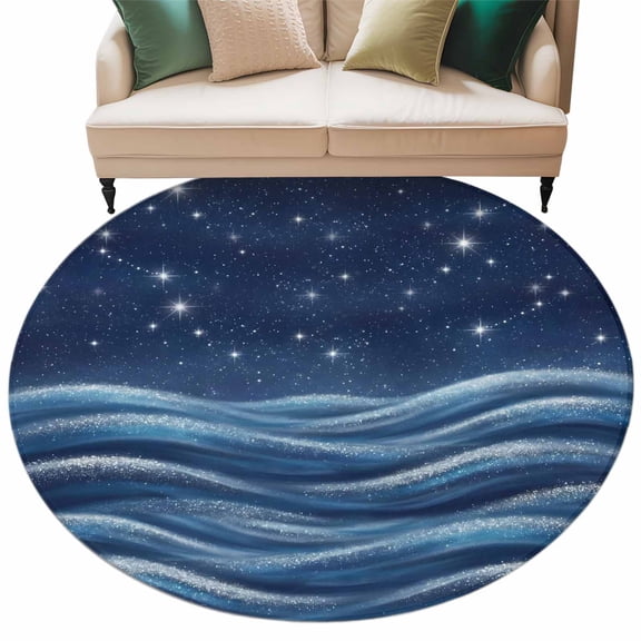 Blue Stars Round Rug 6ft Washable Circle Kitchen Rugs Non Slip Fantasy Blue Waves Cosmos Sky Large Area Rug Indoor Floor Carpet for Bedroom Living Room Home Office Dining Room Nursery
