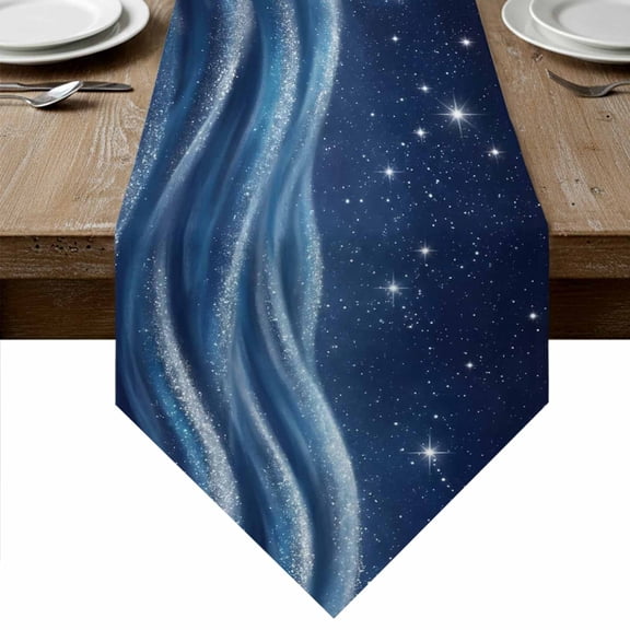 Blue Stars Table Runner Linen Burlap Table Runner 48 Inches Long Fantasy Blue Waves Cosmos Sky Dresser Scarves for Kitchen Island Coffee Dining Room Party Wedding Banquet Holiday Decoration 13"x48"