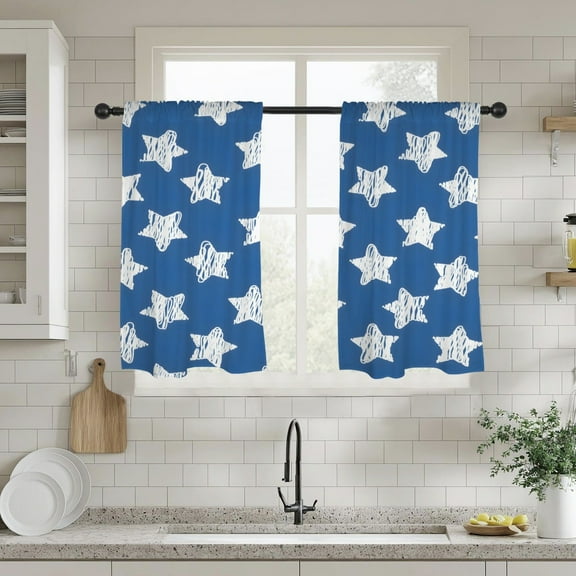 Blue Stars - Window Curtains - Blackout Window Drapes 28x40
