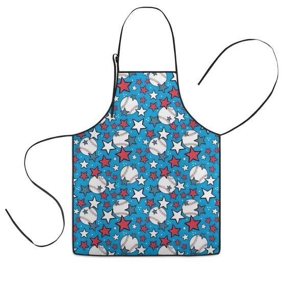 Blue Stars and Baseballs Pattern Kids Aprons for Girls and Boys,Adjustable Neck Strap Toddler Aprons for Kids Cooking Baking