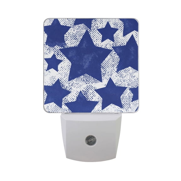 Blue Stars with Graffiti Background LED Night Light Sensor Lamp Plug-in Adjustable Brightness 2 Pack