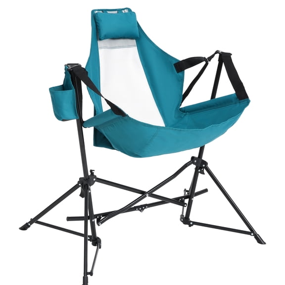 Blue Steel Folding Hammock Chair | Adjustable Recline for Camping & Outdoor Use | Triangle Bracket for Sturdy Support | Compact Fold for Easy Transport