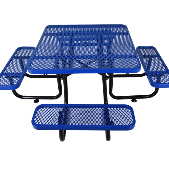 Blue Steel Picnic Table Set with Angle Iron Frame | Perfect for Backyard Party and Tailgate Gatherings | Offer a Sturdy and Stylish Outdoor Space