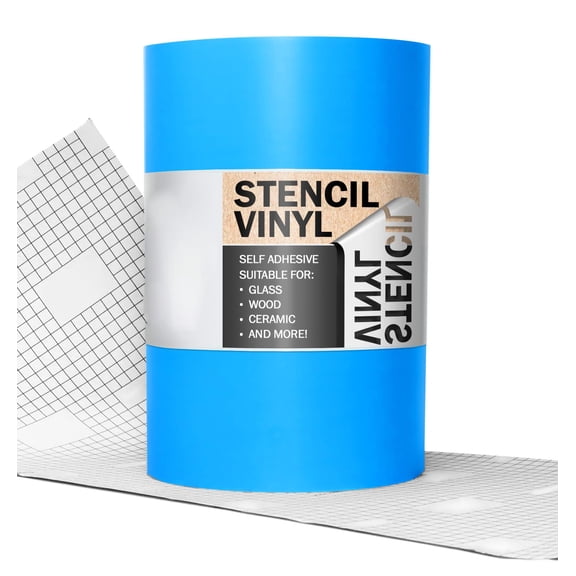 Blue Stencil Vinyl Roll 12" x 25ft, Anti-Bleed Masking Film with Gridded Backing for Painting, Signage, Lettering, Multi-Colored Designs on Glass, Wood, Metal, Tile, Blue