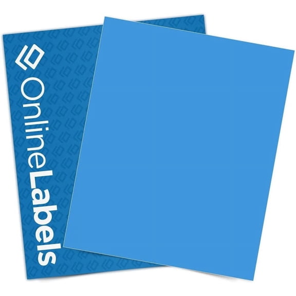 Blue Sticker Paper, 8.5 x 11 Full Sheet Label, 100 Sheets, Inkjet or Laser Printer, Online Labels
