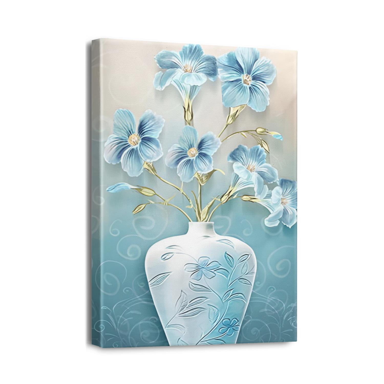 Blue Still Life Flowers Vintage (1) Wall Art Bathroom Pictures Wall