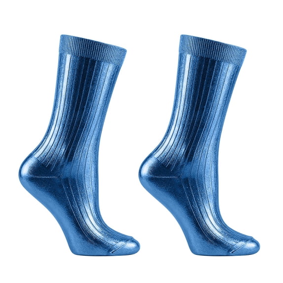 Blue Stockings Shiny Metallic Ribbed Laminated Socks