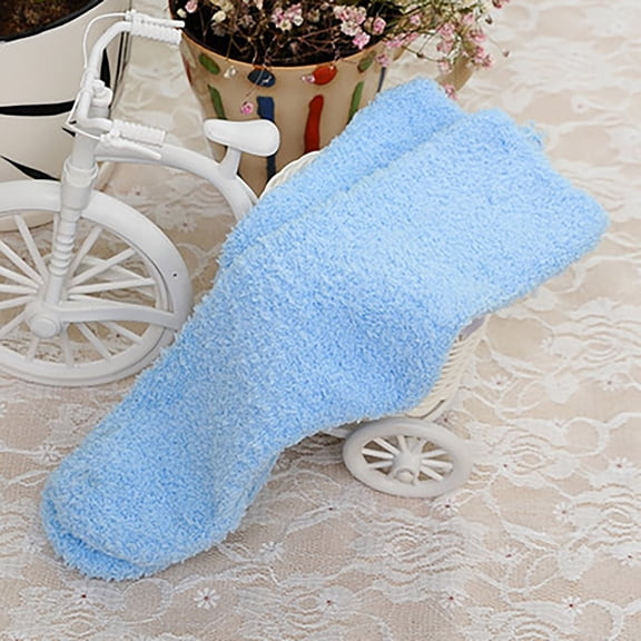 Blue Stockings Women Fuzzy Fluffy Cozy Slipper Socks Warm Soft Winter Plush Home Sleeping Socks