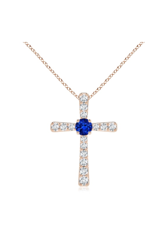 Blue Stone Color Cross Pendant - Rose Gold Plated Jewelry