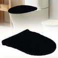 thumbnail image 1 of Blue Stone Solid Color Toilet Lid Cover: Plush Elastic Non Material Washable Fit, 1 of 8