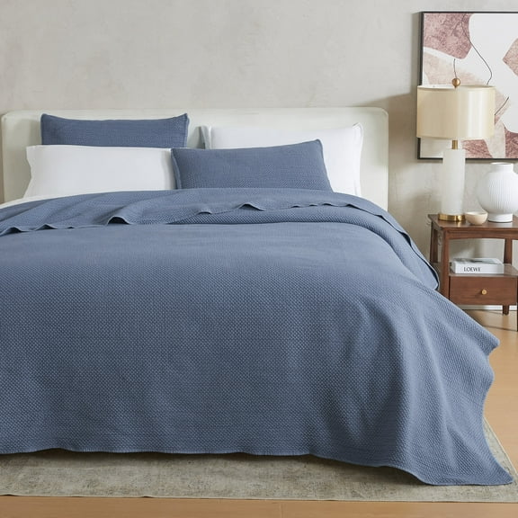 Blue Stonewashed Quilt Set with Shams (3-Piece - Full / Queen)