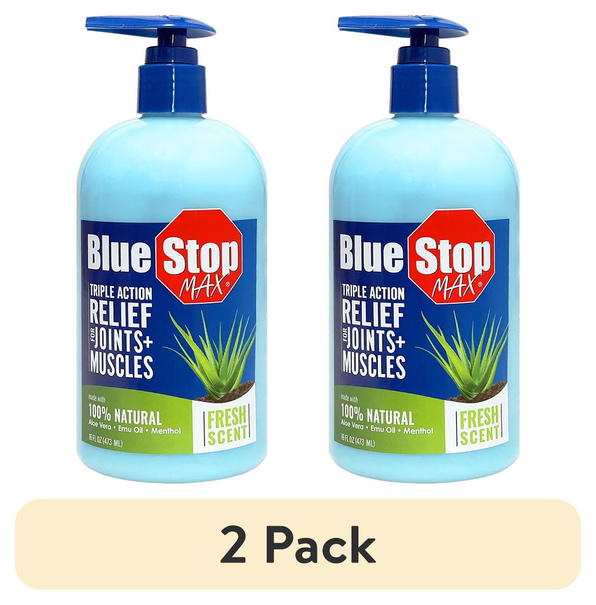 (2 pack) Blue Stop Max Topical Gel for Muscle and Joint Relief with Natural Menthol and Emu Oil, 16 oz Pump