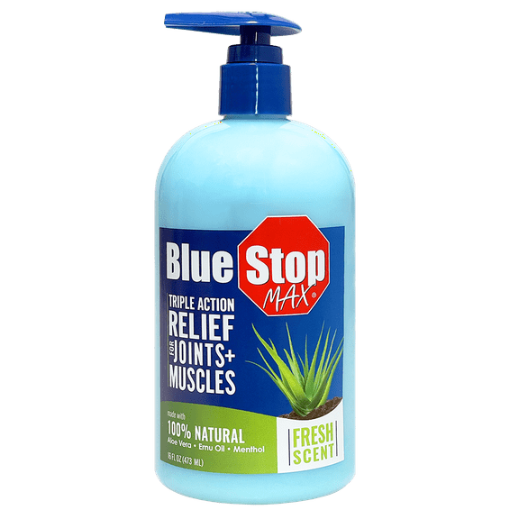 Blue Stop Max Topical Gel for Muscle and Joint Relief with Natural Menthol and Emu Oil, 16 oz Pump