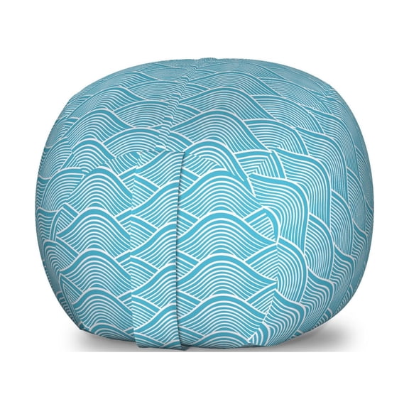 Blue Storage Toy Bag Chair, Ocean Inspired Waves Pattern with Japanese Influences Nautical Maritime Aquatic, Stuffed Animal Organizer Washable Bag, Small Size, Sky Blue White, by Ambesonne