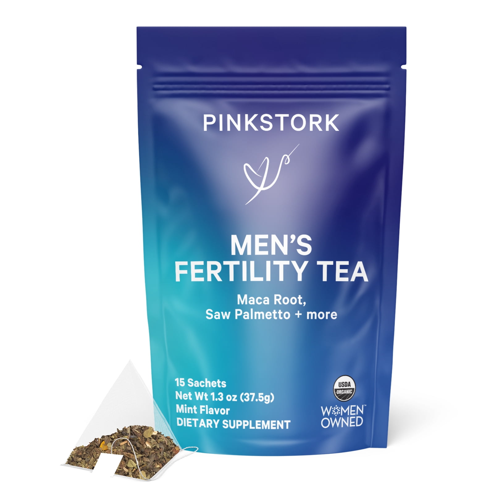 Blue Stork Mens Fertility Tea: Organic Fertility Supplements for Men, Green Tea, Maca Root, and Ginkgo Biloba for Male Reproductive Health, Mint, 30 Cups
