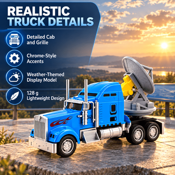 Blue Storm Chaser Research Truck Model, Weather Interceptor Vehicle with Rolling Wheels and Rotating Rear Equipment, Plastic Display Truck for Desk, Shelf and Cabinet