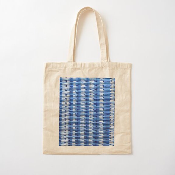 Blue Straw Woven Pattern Cotton Tote Bag Canvas Tote Bag, Family Gift For Mother, Her