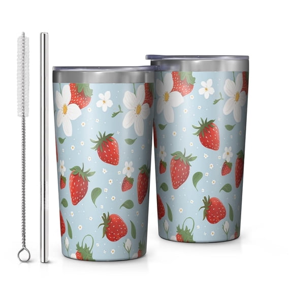 Blue Strawberry Plants Fruit 10oz Tumblers Stainless Steel Tumbler with Lid and Straw,Vacuum Insulated Double Wall Travel Tumbler Cups with Cleaning Brush for Coffee, Tea