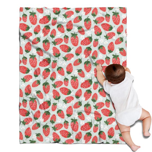 Blue Strawberry Plants Fruit Blanket,Comfortable Soft Flannel Throw Blanket,All Season,Warm Lightweight Blankets for Sofa Bed Couch Living Room Chair,30"x40"(80x100cm)