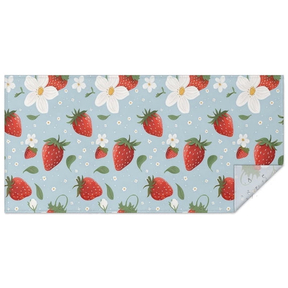Trawberry Plants Fruit Flower Leaf Rectangle Tablecloth 60"x120",Waterproof Polyester Rectangle Table Cloth, Wipeable Spillproof Polyester Tablecloth for Dining, Camping, Indoor and Outdoor