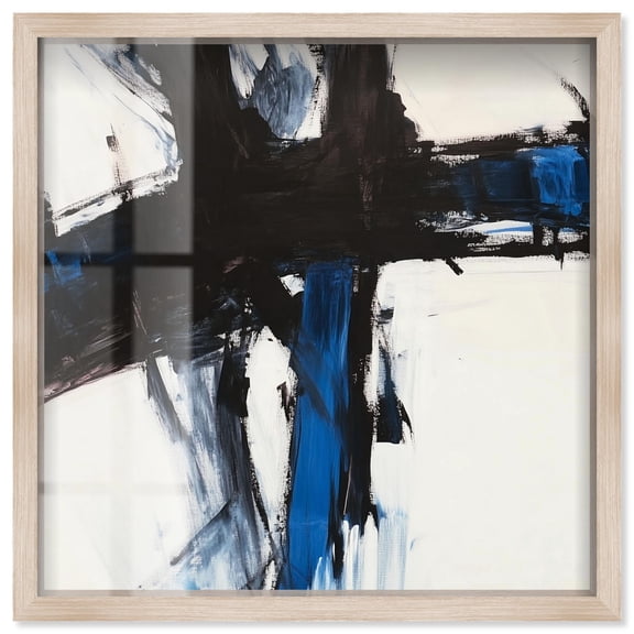 Blue Streak I Shadowbox Print Modern Wall Decor by Art Remedy, Blonde Frame, 12 x 12