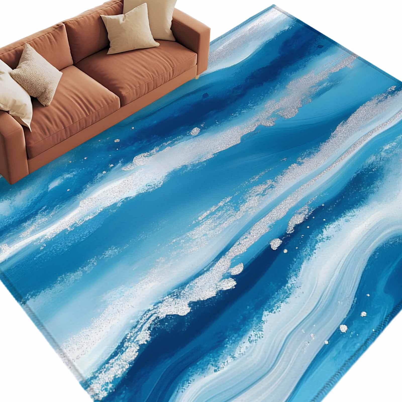 Blue Strip Abstract Area Rug 6x9ft Retro Watercolor Ripple Non-Slip ...