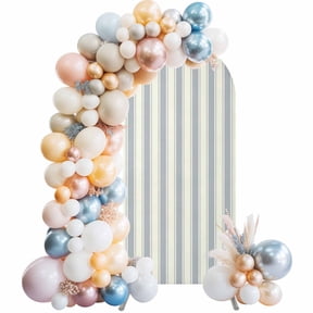 Blue Stripe Arch Backdrop Cover 4x1.65 Ft, Spandex Wedding Arch Stand Cover, Modern Farmhouse Geometric Retro Striped Round Top Stretch Fitted Background Covers for Birthday Ceremony Party Decor