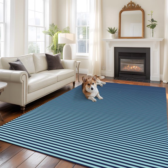 Washable Abstract Shape Rug Blue Stripe Area Rug, Modern Abstract Minimalist Linear Gradient Lines ...