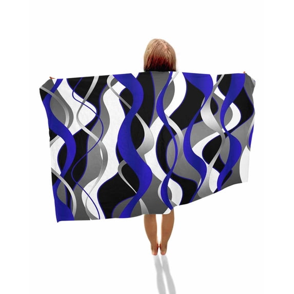 Blue Stripe Beach Towels Oversized Super Absorbent, Ombre Grey Moire Geometric Modern Abstract Lightweight Bath Towel Quick Dry Sets For Bathroom/Pool/Rv Camping/Beach Play/Gym Room/Picnic 30"x60"