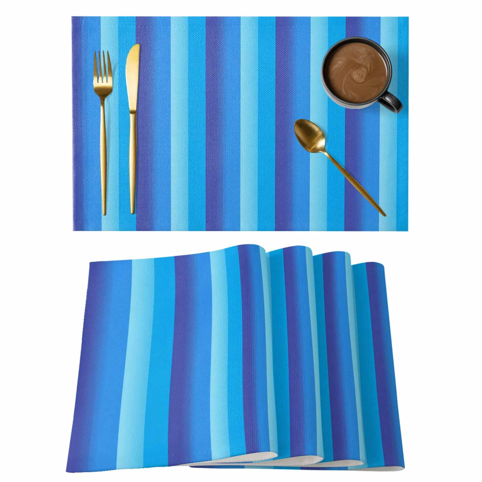 Blue Stripe Gradient Placemats Set of 2, Vertical Striped Modern ...