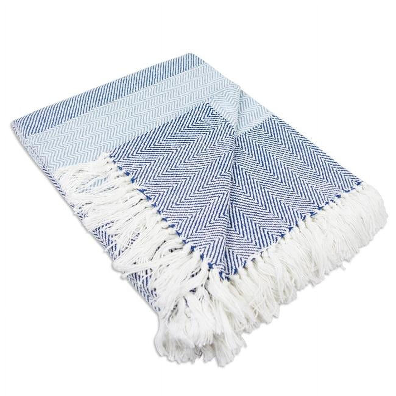 Blue Stripe Cotton Sherpa Throw Blanket, 50x60 Inches