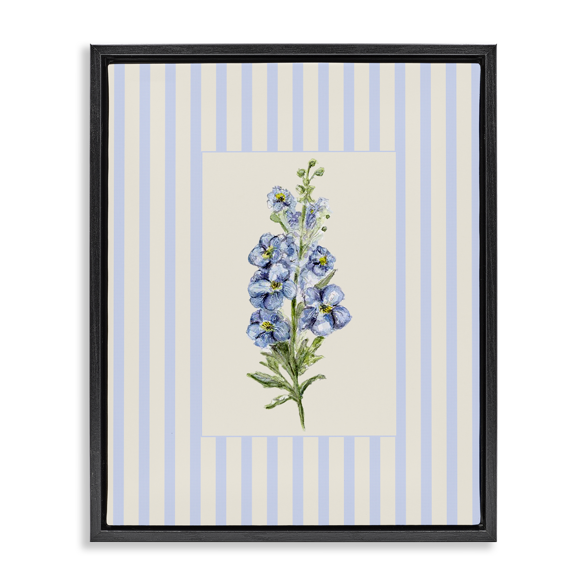Blue Stripe Larkspur Black Framed Floater Canvas Wall Art, design by Lisa Wehmeyer