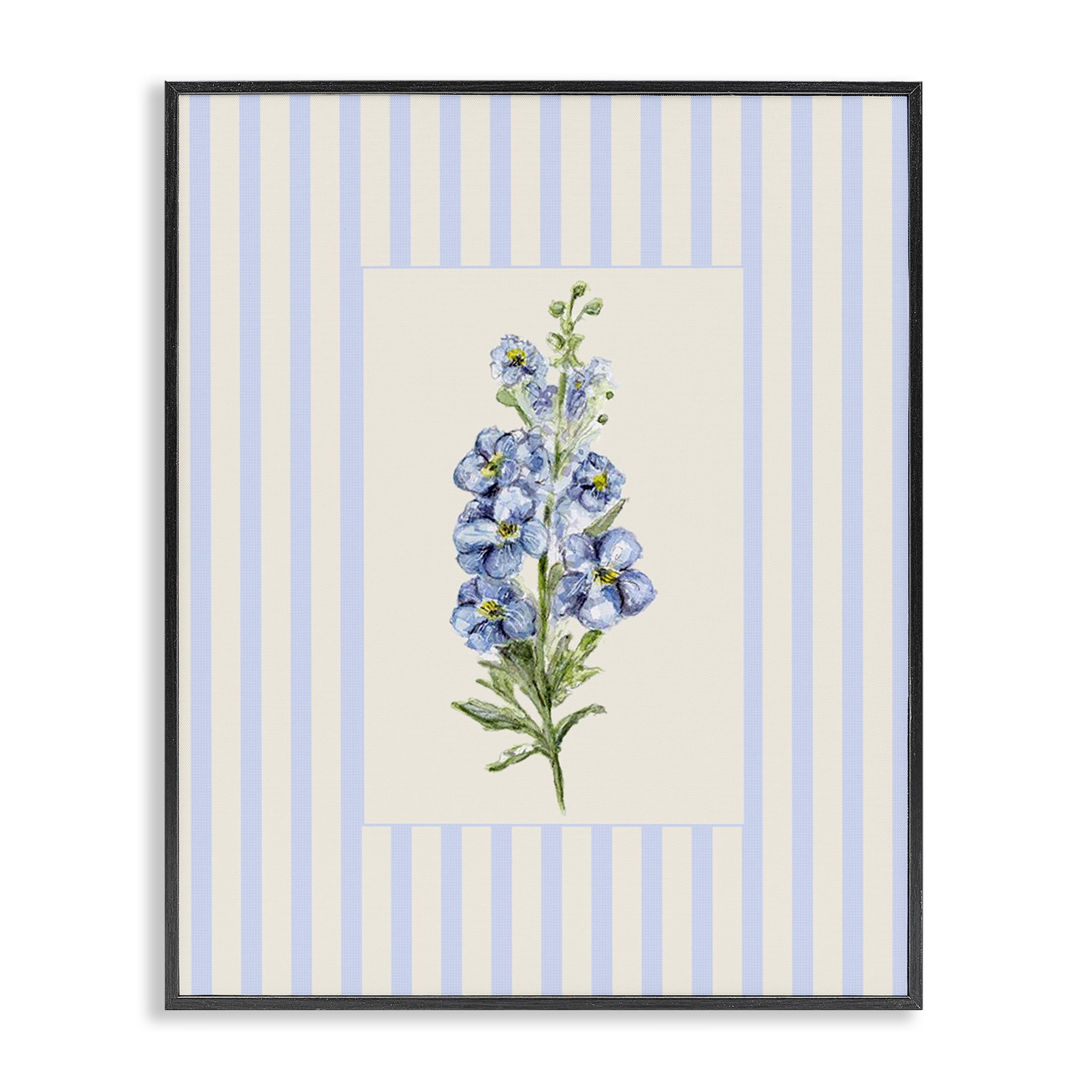 Blue Stripe Larkspur Black Framed Giclee Art, design by Lisa Wehmeyer